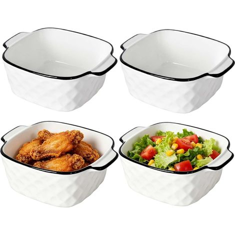 4 Pièces Céramique Plats de Cuisson, 400ml Plat de Cuisson Carrés, Petits Plat à Four en Céramique avec Poignées, pour Friteuse à Air, Four et Micro-ondes, 14.5x11.5x5.5cm (1/5)