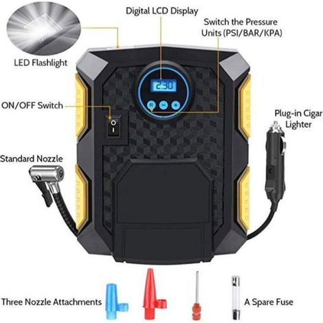 Compresseur d'Air Portatif 12V 150PSI - Gonfleur de Pneu pour Voiture - Rechargeable via Allume-Cigare - Écran LCD - LED (1/5)