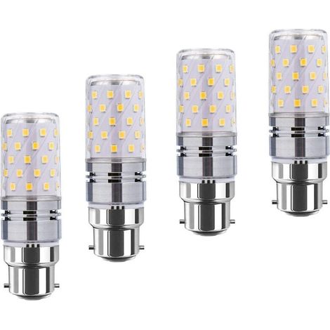 LED B22 de maïs Bulbs12W, 100W Incandescent équivalent, 1200lm, blanc chaud 3000K ampoules Chandelier, Bougie décorative Culot B22, lampe LED non graduables, Pack 4 [Classe énergétique A+] (1/4)