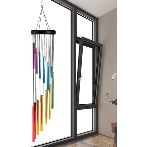 Carillon à vent en métal – Carillon éolien étanche Carillon à vent Koshi Aria accordé 12 tubes accordés avec cloches de 8,5 cm, carillon extérieur étanche de 60 cm pour balcon, porte d'entrée (1/5)