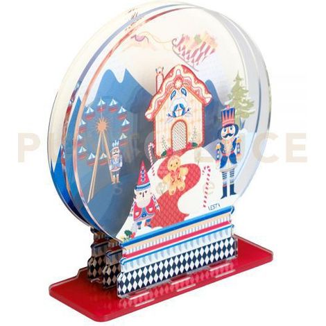 PAESAGGIO INVERNALE PICCOLO TONDO SNOWGLOBE 3D IN CRISTALLO ACRILICO