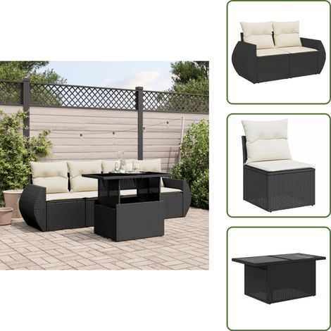 Salon de jardin 5 pcs avec coussins noir résine tressée - Ensemble Salon De Jardin - Meuble Extérieur - Jardin Design - Mobilier De Jardin - Chaise Lounge (1/5)