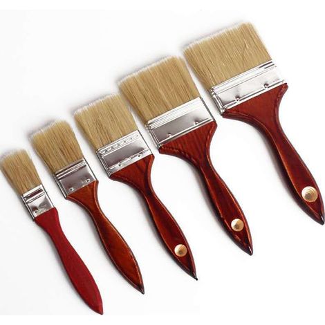 Pinceau manche bois - manche acajou - pinceau poils longs - pinceau soies - pinceau plat à trous pinceau marron - ensemble 5 pièces (1/4)