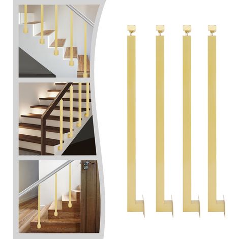 Lot de 4 poteaux de garde-corps carrés dorés de 100 cm (fixation latérale) — Poteaux de garde-corps métalliques réglables à 43°, en fer, adaptés aux terrasses, balcons et escaliers