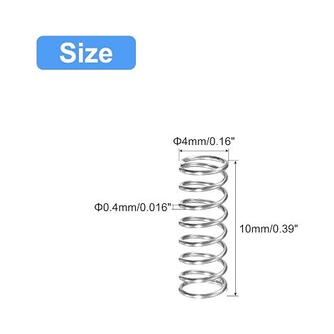 304 Stainless Steel Compression Spring, 4mm OD, 0.4mm Wire Size, 10mm Free Length, Silver Tone (1/4)