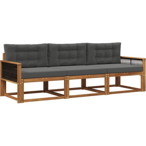 Set di divani da esterno con cuscino 3 pz Salotto da Giardino Naturale e Antracite (1/5)