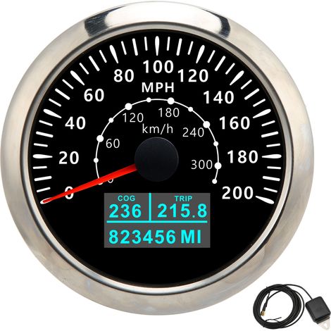 85mm GPS Compteur de Vitesse 0-300KM/H 0-200MPH Étanche IP67 Rétroéclairage Numérique Coloré Odomètre pour Camping-Car Bateau Noir (1/5)