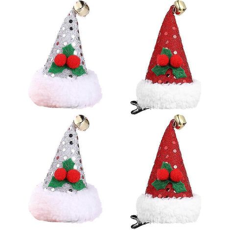 4er-Pack Weihnachtsmannmützen-Haarspangen mit Pailletten, Haarnadeln mit Party-Haarspangen (Farbe zufällig)-10X6CM-Random Color (1/3)