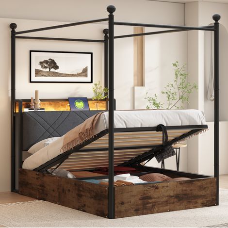 Letto a cassone bambini 90x190 cm con montanti rimovibili, illuminazione LED e porte USB-Type-C, senza materasso, nero (1/5)