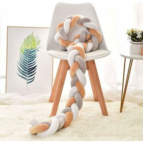 Tour de lit tressé serpent, coussin pare-choc pour canapé, protection nouveau-né, blanc/gris/kaki, 2 mètres (1/2)