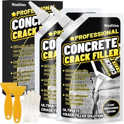 Remplisseur de fissures dans le béton 1.2kg, mastic d'étanchéité pour la réparation du béton des allées, des trottoirs, des terrasses, des joints, scellant à séchage rapide pour l'extérieur - Gris (1/5)