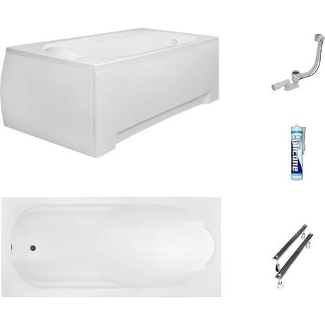 ECOLAM Baignoire rectangle Bona 170x70 cm pieds, tablier en acrylique, siphon + silicone. Baignoire acrylique blanc (1/5)