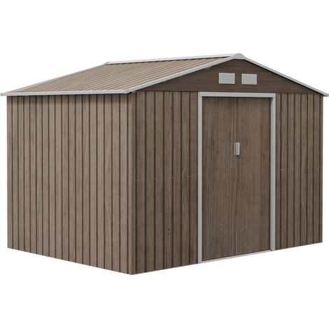 Casetta da Giardino con 4 Prese d'Aria e 2 Porte Scorrevoli 277x195x192 cm in Acciaio Marrone Chiaro (1/5)