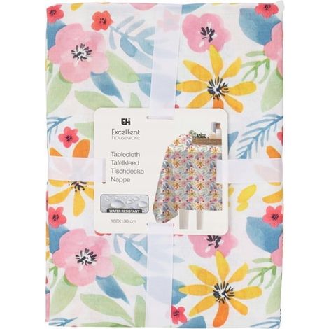 Tischdecke mit Blumenmuster, 180 × 130 cm, dekoratives Polyester in Leinenoptik (1/2)