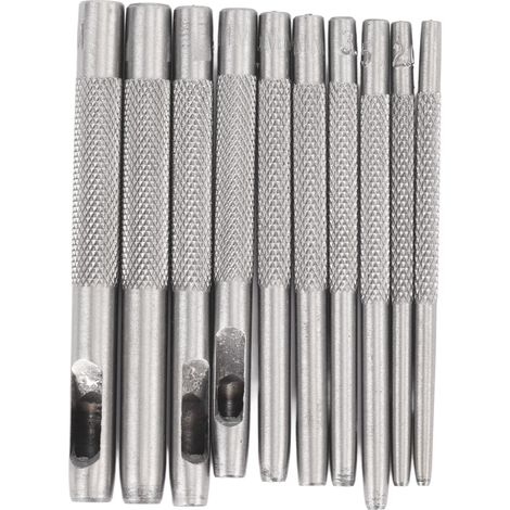 Ensemble de 10 poinçons creux en acier, outil robuste pour trous ronds, adapté aux montres, tissus, ceintures, rondelles, et comprend des sacs de rangement. (1/5)