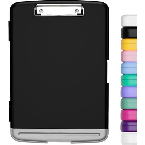Clipboard A4 with Storage Clip, Clipboard Side Opening for Nursing, Slim Clipboard Storage Box, Size 36 x 24.5 x 3.5 cm, Black (1/5)