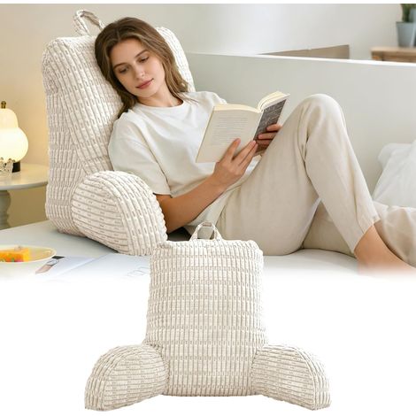 Coussin de Lecture pour Lit et Canapé, Canapé Adulte avec Coussin de Dossier, Coussin d'Assise avec Accoudoir, Dossier, Convient pour Regarder la Télévision, Lire, Jouer au Téléphone(Blanc) (1/5)