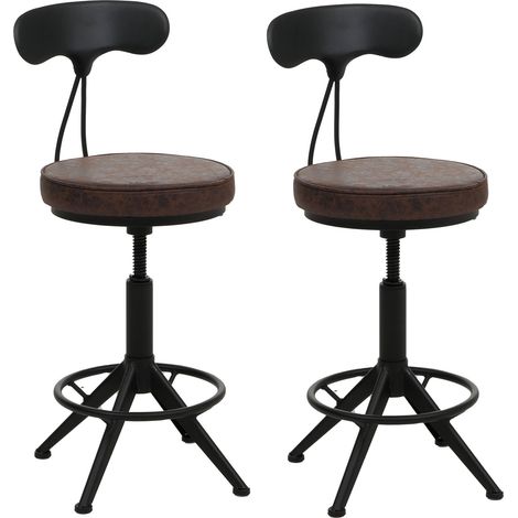 [NEUWERTIG] 2er-Set Barhocker HHG-590, Barstuhl Drehhocker Industrial höhenverstellbar, Kunstleder Metall braun-schwarz