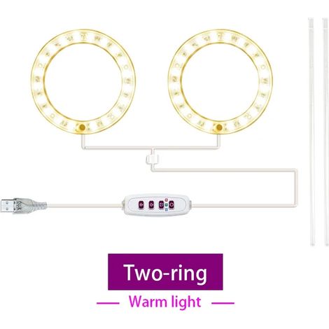 Lampes de croissance pour plantes Lampe de croissance LED annulaire (2 têtes jaune soleil, USB 5 V CC) avec contrôle, pour semis et culture en intérieur. Spectre complet. Idéale pour les plantes, les  (1/5)