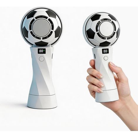 Ortviai Ventilateur à Main Football 2026 - Mini Ventilateur Portable avec Refroidissement par Glace et Turbo Haute Vitesse - Batterie 3000mAh, 6 Vitesses, Pliable à 180° - Affichage LED & Rechargeable (1/4)