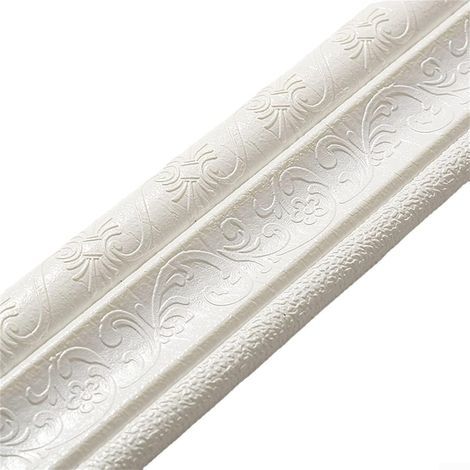 (2.3m x 8cm)1pcs Bordure en mousse 3D pour décoration murale ou cadre de porte Blanc (1/5)