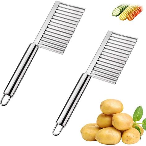 Lot de 2 coupe-légumes multifonctions en acier inoxydable ondulé pour fruits (1/4)