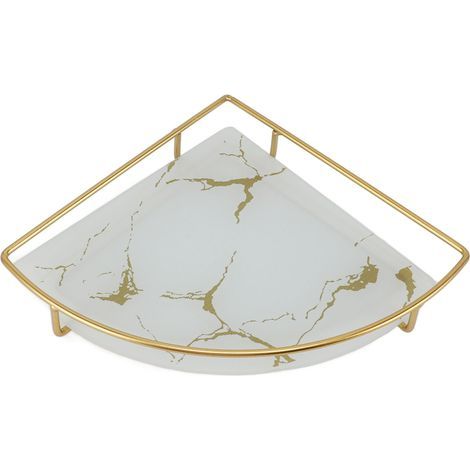 Plateau de rangement de salle de bain léger, décoratif de luxe, texture dorée, organisateur triangulaire pour savon, serviettes en papier, bijoux, maquillage, blanc (1/5)