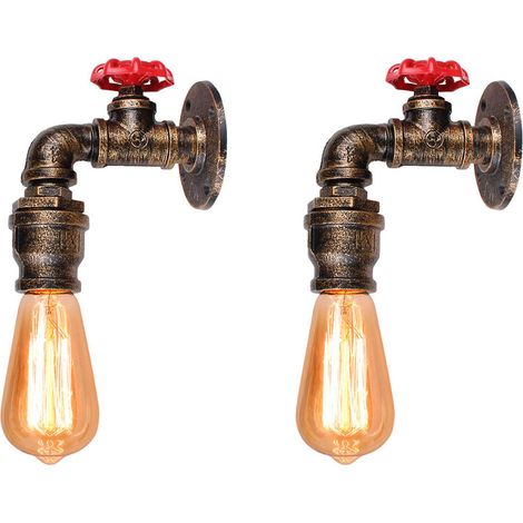 Lot de 2 Applique Murale Tuyau d'eau E27 Luminaire Rouille Intérieur Décoration pour Café Bar Restaurant (1/5)