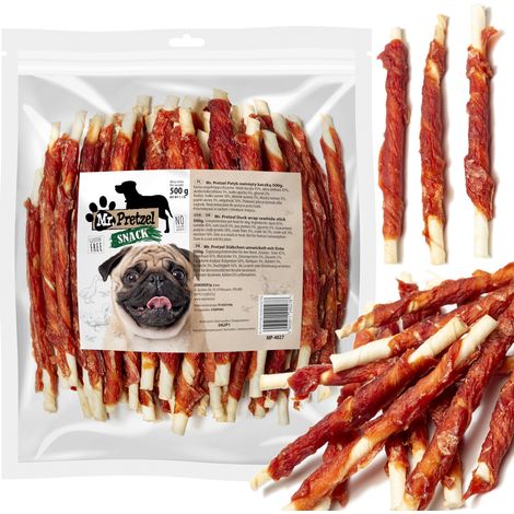 Premio para perros, snack Stick envuelto con Pato Mr. Pretzel 500g (1/5)