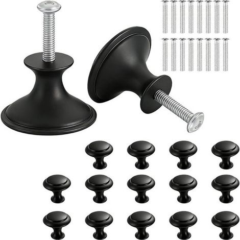 Juego de 16 tiradores para cajones: pomos redondos negros para muebles，tiradores para puertas de armarios，pomos redondos para armarios，3022 mm (1/5)