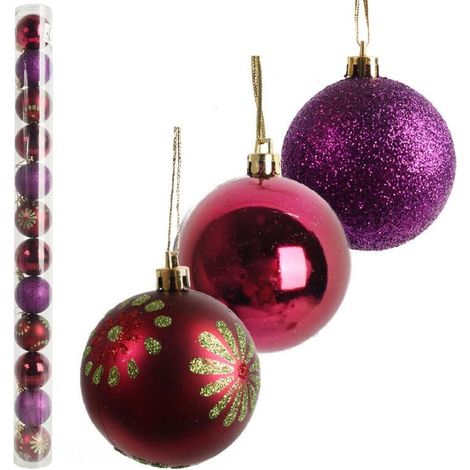 Set mit 12 Kunststoffkugeln, 6 cm, lila (1/5)