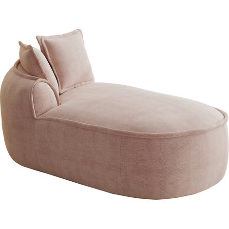 Canapé Manchester avec méridienne gauche et coussins en chenille rose (1/5)