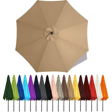 Auvent De Remplacement pour Parasol De Terrasse, Toile De Parasol pour Cour Jardin Plage, Protection UV Housse De Rechange(Khaki,4m - 8Ribs) (1/5)