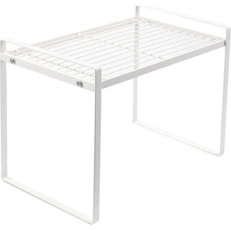 Etagere Placard, étagère Cuisine, 1 pièce Rangement Cuisine Placard, Fabriqué en métal, Garde-Corps surélevé, Durable, Bonne capacité de Charge, pour Cuisine, Armoire (21 x 33 x 24cm, blanc) (1/5)