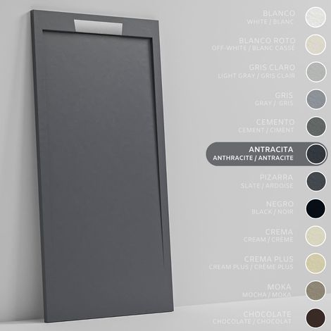 SOULBATH Receveur de Douche - Résine - Gel Coat - Texture Lisse/Pierre - ANTHRACITE - Antidérapant- 130x80 Extra plat 3cm- Conception Élégante (1/5)