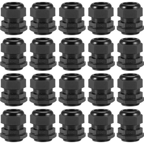 M32x1.5 Presse-étoupe 16mm-21mm Fil Trou Imperméable Nylon Joint Réglable Contre-écrou avec Rondelle Noir 20Pcs (1/5)