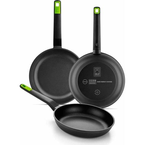 Monix-Bra BRA A841201 Set de 3 poêles aluminium noir vert