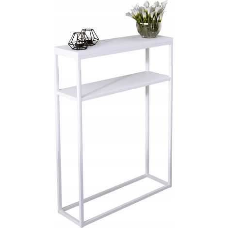 Consola doble 60x20 con estante metálico, recibidor realizado en perfiles 15x15, Blanco Mate, Blanco Mate (1/3)