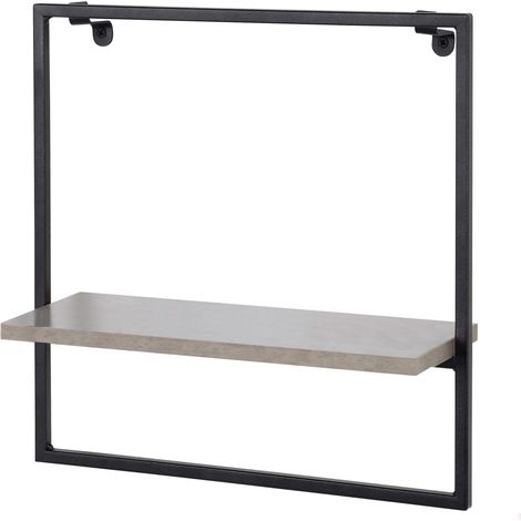 Etagère Murale, 35x12x35 cm, Supporte jusqu'à 3 kg, avec étagère Effet Ciment, Décoratif, Cadre en métal Noir, Salon, Hall d'entrée, Cuisine, Chambre (18479) (1/5)