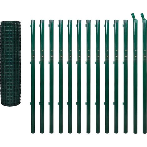 Kit Clôture Euro Grillage Jardin en Acier Revêtu de PVC avec Poteaux Vert 25 x 1,7 m (1/3)