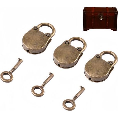 Set di mini lucchetti, 3 pezzi con 3 chiavi, lega di zinco, stile vintage antico, multifunzionale, accessorio decorativo per la casa, adatto per piccoli (1/5)