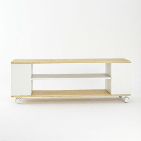 CHICFURN Mueble TV con ruedas 120x40x38,5 cm en panel de partículas blanco/natural (1/5)