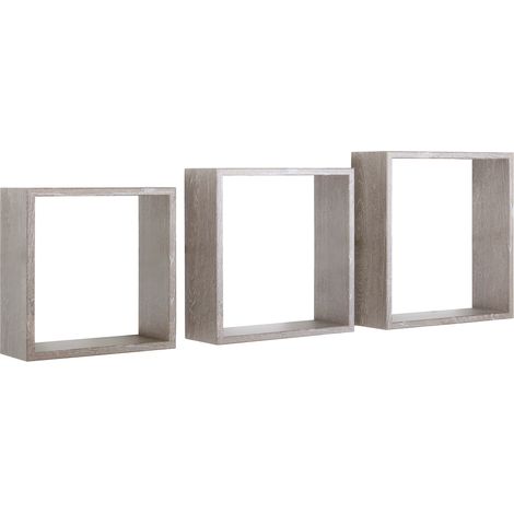 Set 3 Mensole da Parete Cubo in Fibra di Legno Incubo Slim Rovere Grigio New (1/5)