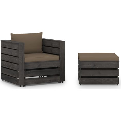 2-tlg. Garten-Lounge-Set mit Kissen Grau Imprägniertes Holz