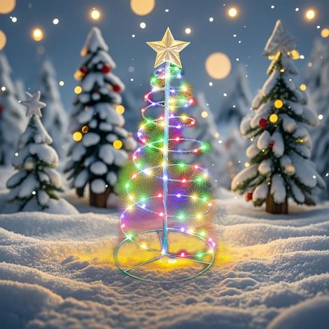 Sapin de Noël - Éclairage solaire - Décoration de Noël d'extérieur - Étanche - En forme de spirale - Étoile LED - Guirlande lumineuse solaire étanche (1/5)