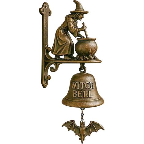 Ausi Sonnette de porte décorative vintage en fonte pour Halloween, décoration d'intérieur ou d'extérieur, idéale pour porche, jardin, porte d'entrée (1/5)