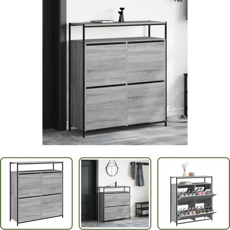 Schuhregal - Schuhschrank mit 4 Klappen Grau Sonoma 100x34x112 cm (1/5)