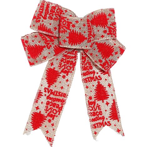 Nœud Décoratif Pour Sapin De Noël En Lin Rouge 40 Cm, Ruban À Bord Filé Fait Main (1/2)