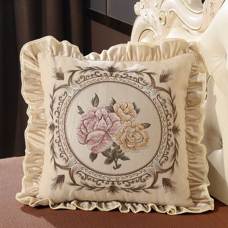 Coussin Décoratif - 55x55 cm - Tissu Polyester - Broderie Dentelle - Pour Canapé Chambre Lit Voiture - 1 Pièce (1/5)