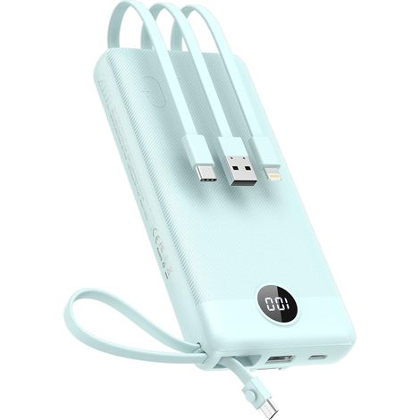 Batterie Externe 20000mAh avec Câbles Intégrés Power Bank USB C Portable Charger Battery Pack avec 5 Sorties 2 Entrées Chargeur pour 13/12/11/XR/8/6 Tablette Bleu (1/5)